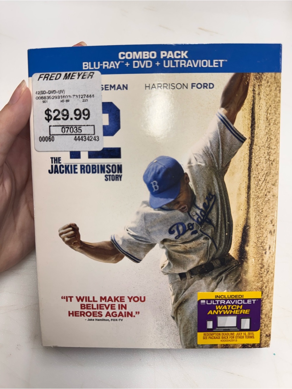 42 (Blu-ray) W/Slipcover - Jackie Robinson DVD Movie Disc Tested Working